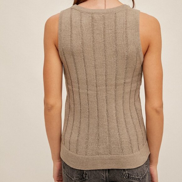 HEM & THREAD Sage Button Front Knit Tank Top | Ribbed Sweater Vest - Picture 5 of 5